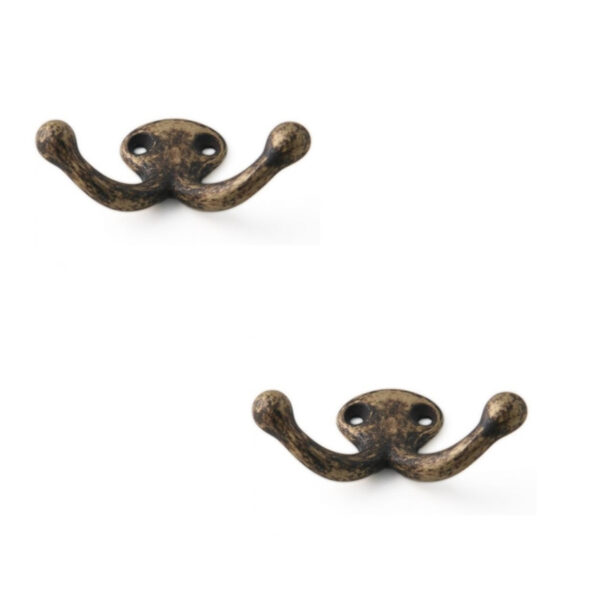 Kapstokhaken - 3x - dubbele haak - brons - 4 x 7 cm
