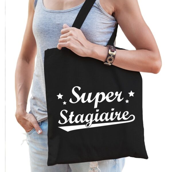 Super stagiaire cadeau tas / shopper zwart katoen voor dames