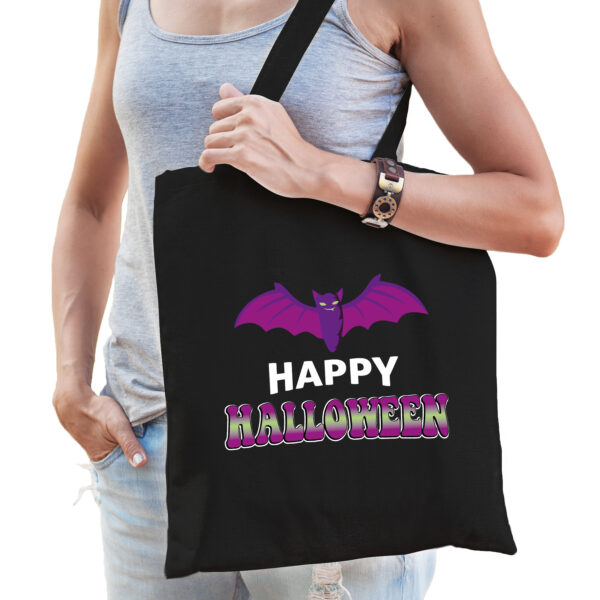 Vleermuis / happy halloween horror tas zwart - bedrukte katoenen tas/ snoep tas