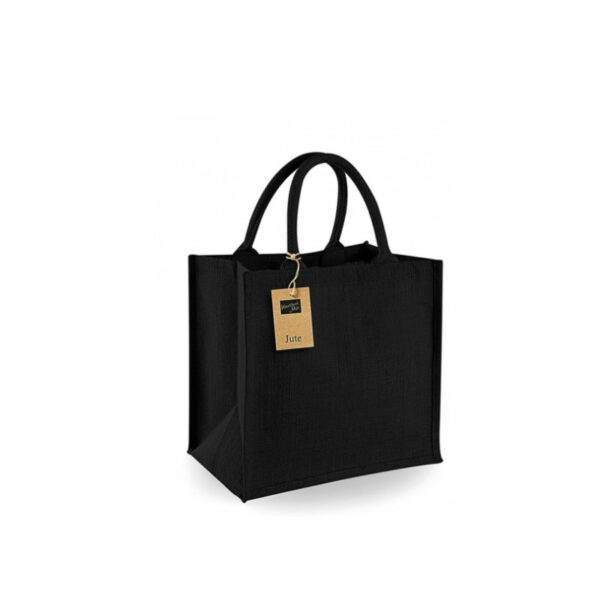 Jute boodschappentas/shopper - klein - 30 x 30 x 16 cm - Zwart