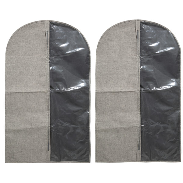 Set van 2x stuks kleding/beschermhoezen polyester/katoen grijs 100 cm inclusief kledinghangers