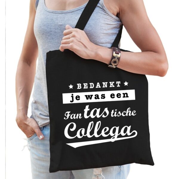 Fantastische collega Cadeau tas - zwart - met tekst - kadotas