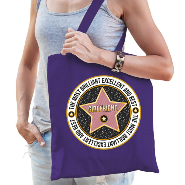 Cadeau tas voor girlfriend/vriendin - paars - katoen - 42 x 38 cm - bedankje - verjaardag