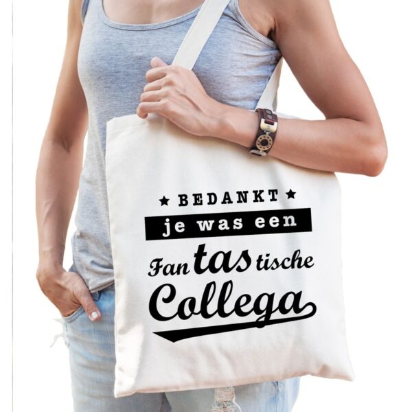 Katoenen cadeau tasje - shopper - fantastische collega - naturel - dames