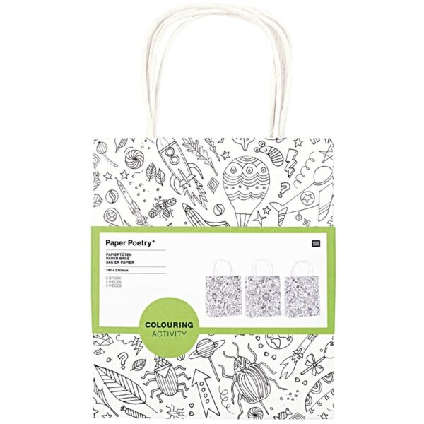 3x Knutsel papieren tassen/tasjes om in te kleuren - voor kinderen