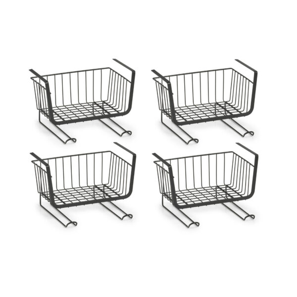 4x Zwarte opberg/opruim hangmanden met haken 31 cm