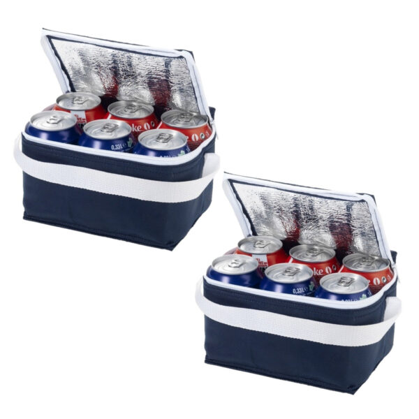 Kleine koeltas voor sixpack blikjes - 2x - 3,5 liter - blauw - 20 x 15 x 12 cm - Lunchtrommel