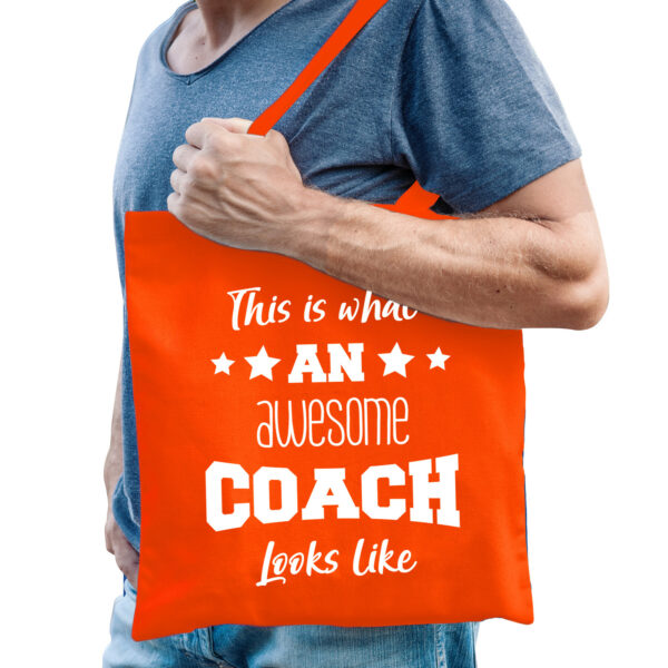 Bellatio Decorations cadeau tas coach - katoen - oranje - This is what an awesome coach looks like