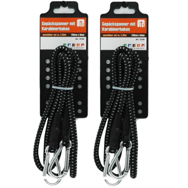 Bagagespin - 2x stuks - snelbinders - 250 cm met karabijnhaken - Spanelastieken met haken