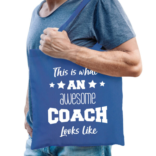 Bellatio Decorations cadeau tas coach - katoen - blauw - This is what an awesome coach looks like