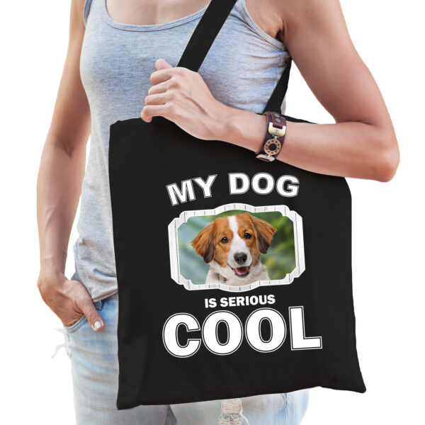 Katoenen tasje my dog is serious cool zwart - Kooiker honden cadeau tas