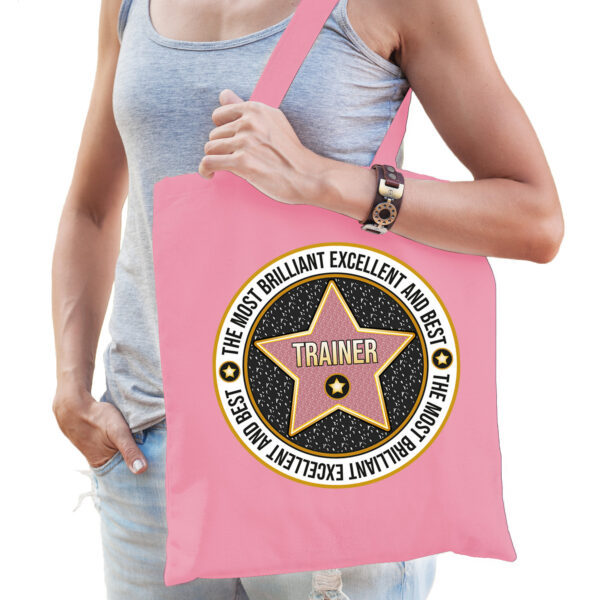 Bellatio Decorations Cadeau tas voor trainer - roze - katoen - 42 x 38 cm - bedankje - verjaardag