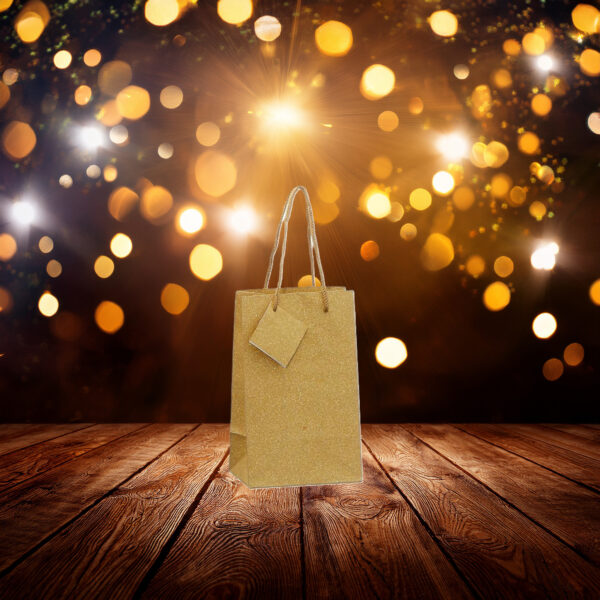 Set van 12x stuks luxe gouden papieren giftbags/tasjes met glitters 12.5 x 20 cm