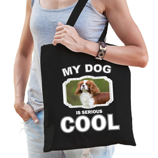 Katoenen tasje my dog is serious cool zwart - Spaniel honden cadeau tas
