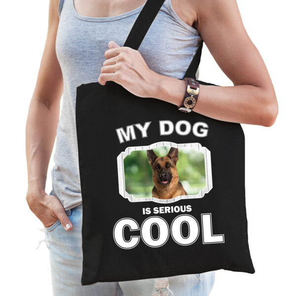 Duitse herdershonden tasje zwart volwassenen en kinderen - my dog serious is cool kado boodschappent