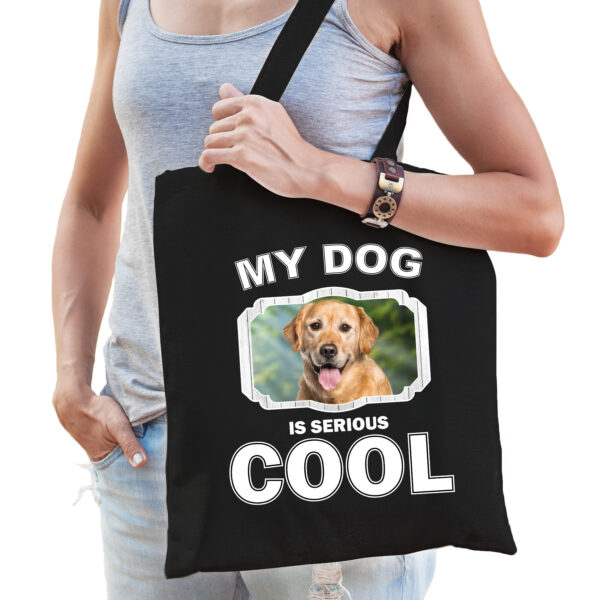 Katoenen tasje my dog is serious cool zwart - Golden Retriever honden cadeau tas