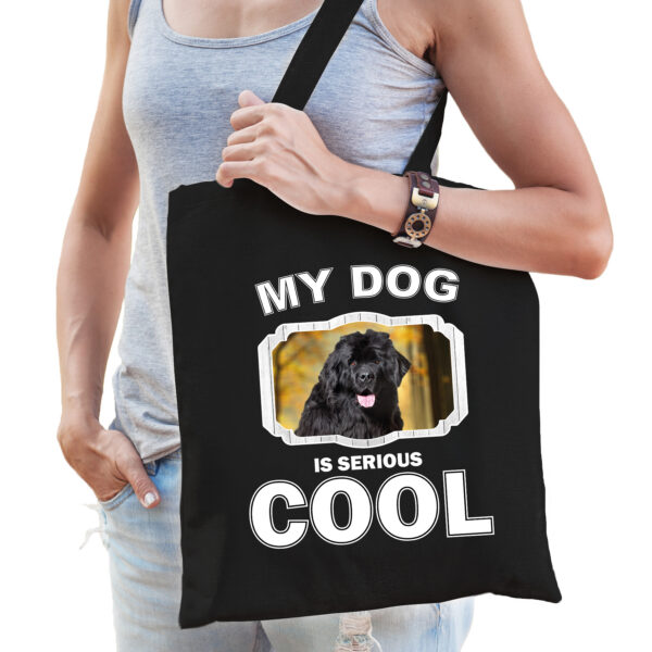 Katoenen tasje my dog is serious cool zwart - Newfoundlander honden cadeau tas
