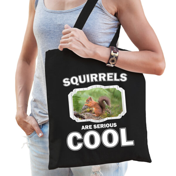 Katoenen tasje squirrels are serious cool zwart - eekhoorntjes/ eekhoorntje cadeau tas