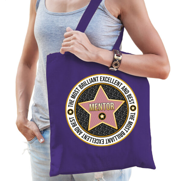 Bellatio Decorations Cadeau tas mentor - paars - katoen - 42 x 38 cm - verjaardag