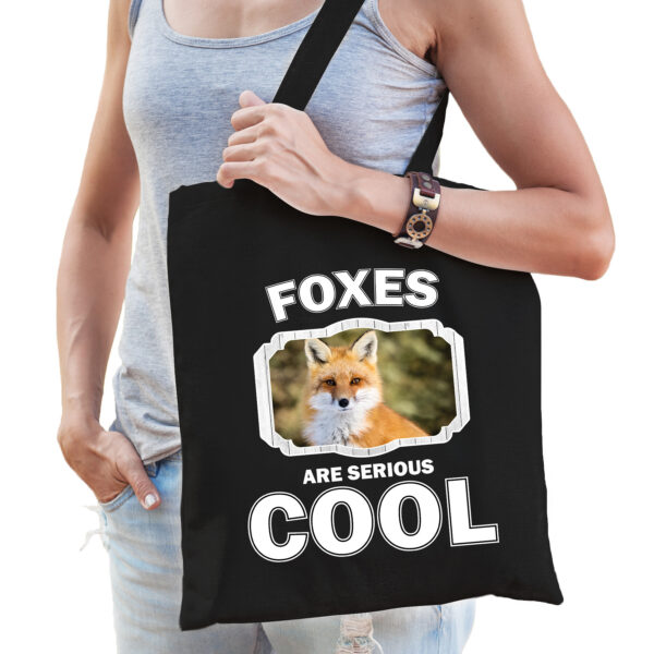 Dieren vos tasje zwart volwassenen en kinderen - foxes are cool cadeau boodschappentasje