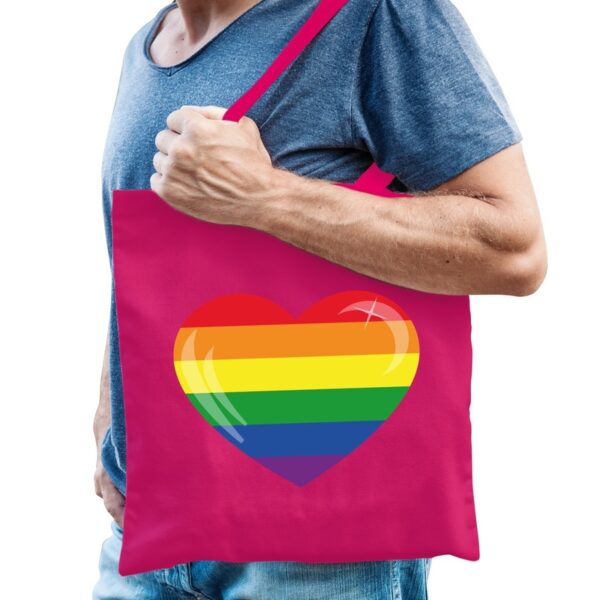 Regenboog hart gaypride tas roze katoen