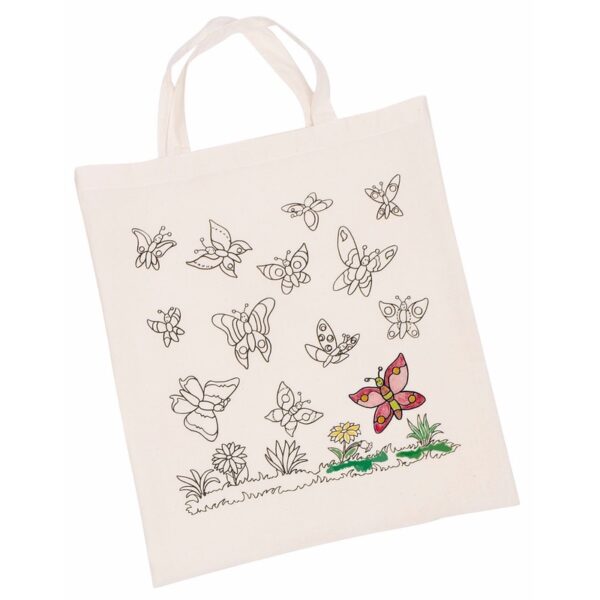 Inkleurbaar tasje DIY - Set van 8x stuks - vlinder motief - 38 x 42 cm
