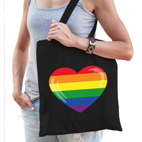 Regenboog hart gaypride tas zwart katoen