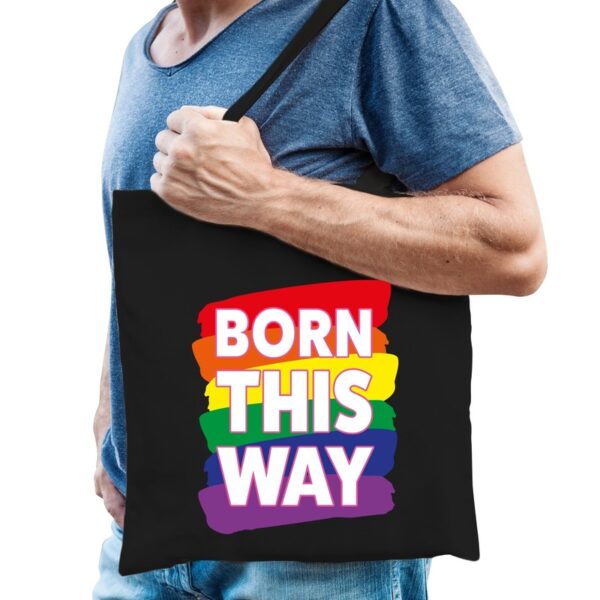 Gay pride born this way - cadeau tasjes - katoen - zwart - regenboorg - volwassenen