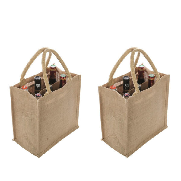 Boodschappentas - 2x - voor 6 flessen - naturel - 29 x 27 cm - jute