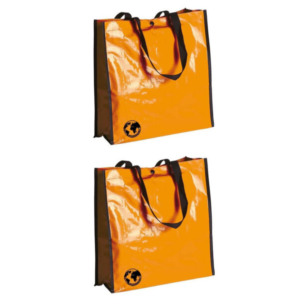 Shopper boodschappen opberg tas - 3x - oranje - 38 x 38 cm - Glimmende boodschappentassen