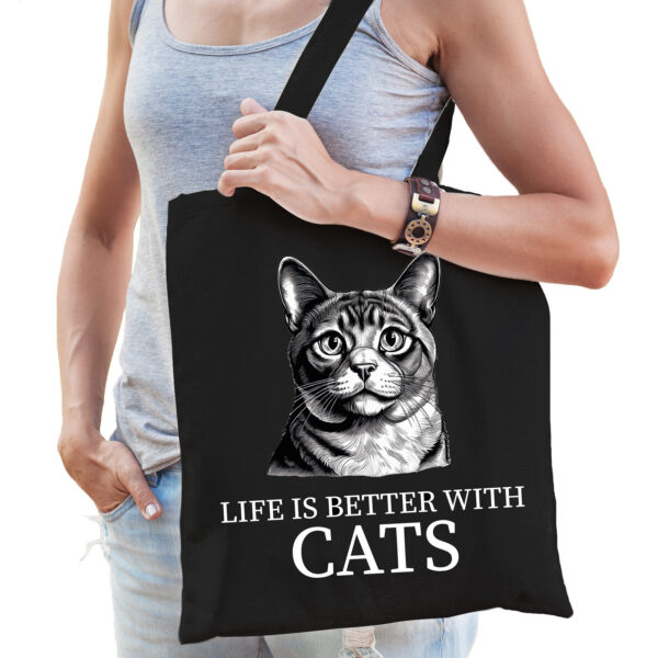 Cadeau tas voor kattenliefhebbers - zwart - Munchkin kat/poes - katoen - 42 x 38 cm