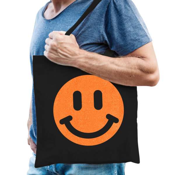 Bellatio Decorations Cadeau tas heren - Smile - zwart - katoen - 42 x 38 cm - Vaderdag - verjaardag