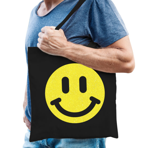 Bellatio Decorations Cadeau tas heren - Smile - zwart - katoen - 42 x 38 cm - Vaderdag - verjaardag