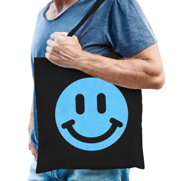 Bellatio Decorations Cadeau tas heren - Smile - zwart - katoen - 42 x 38 cm - Vaderdag - verjaardag