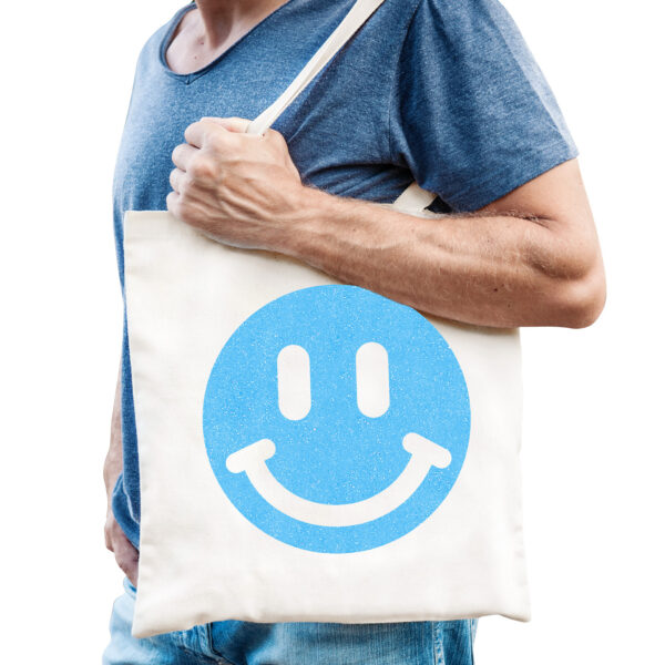 Bellatio Decorations Cadeau tas heren - Smile - wit - katoen - 42 x 38 cm - Vaderdag - verjaardag