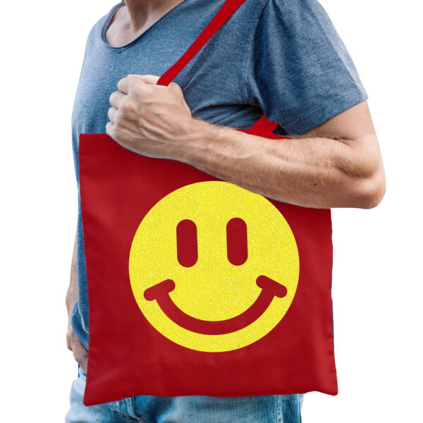 Bellatio Decorations Cadeau tas heren - Smile - rood - katoen - 42 x 38 cm - Vaderdag - verjaardag