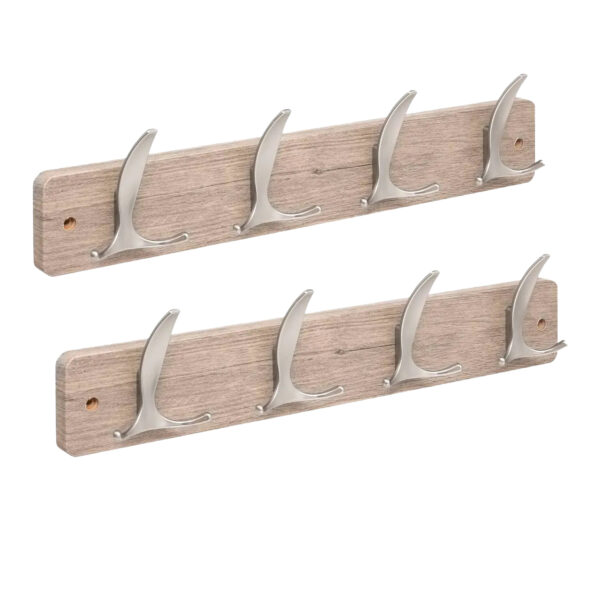 5Five Kapstok - 2x - 4 ophang haken - RVS - grijs/zilver - 45 x 10 cm - wandkapstok