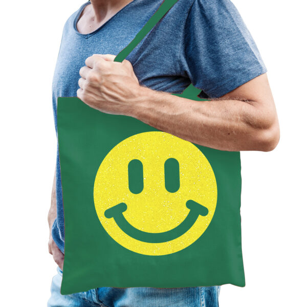 Bellatio Decorations Cadeau tas heren - Smile - groen - katoen - 42 x 38 cm - Vaderdag - verjaardag