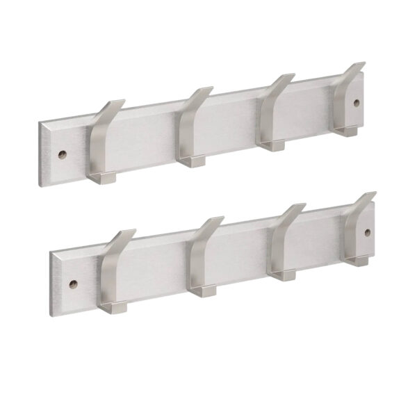 5Five Kapstok - 2x - 4 ophang haken - RVS - zilver - 45 x 10 cm - wandkapstok