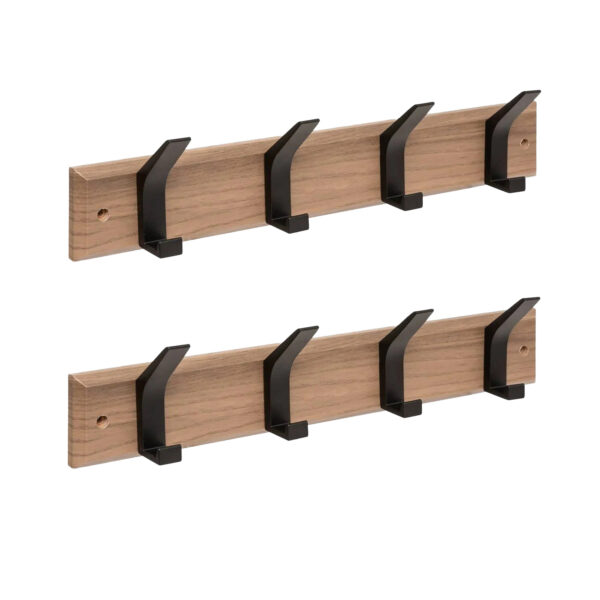 5Five Kapstok - 2x - 4 ophang haken - RVS - bruin/zwart - 45 x 10 cm