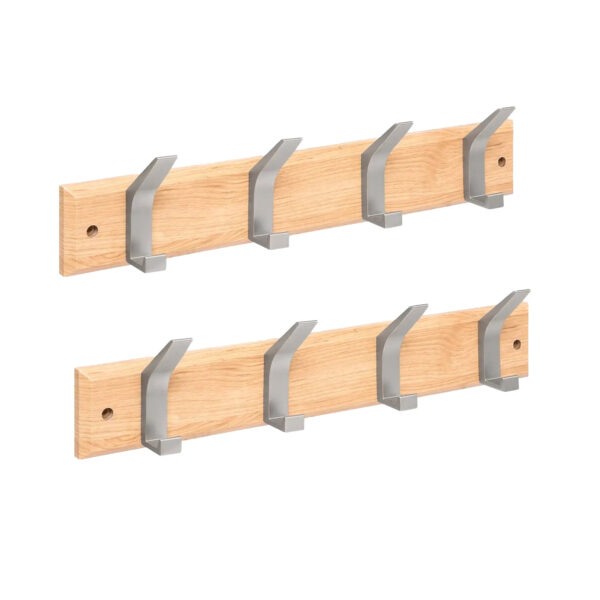 5Five Kapstok - 2x - 4 ophang haken - RVS - naturel/zilver - 45 x 10 cm - wandkapstok