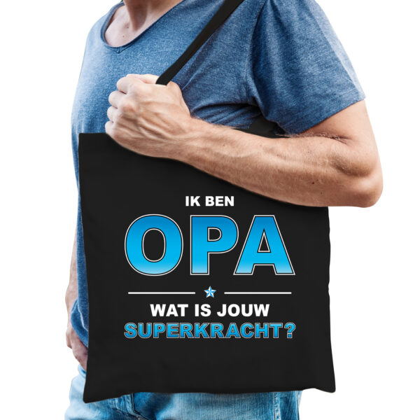 Ik ben opa wat is jouw superkracht tasje zwart voor heren - opa cadeau tas