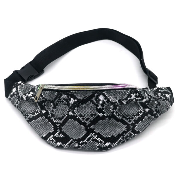 Zwarte/grijze slangenprint heuptas/fanny pack/cross body tas 32 cm PU leer