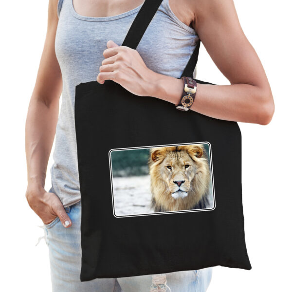Dieren tas met leeuwen foto zwart voor volwassenen - leeuw cadeau tasje