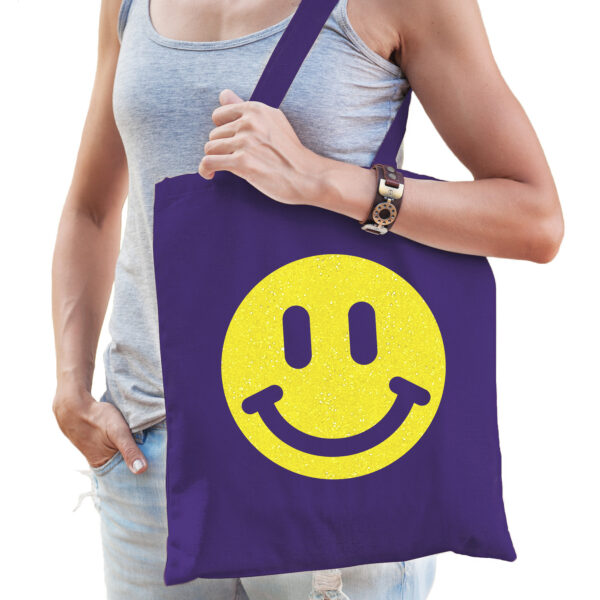 Bellatio Decorations Cadeau tas dames - Smile - paars - katoen - 42 x 38 cm -Moederdag - verjaardag