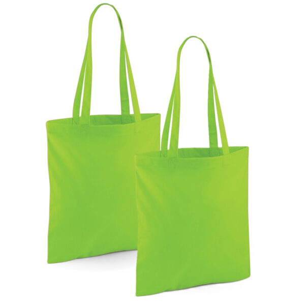 Draagtasje met hengsels - 2x - limegreen - 42 x 38 cm - katoen - 10 liter - boodschappen - gymtas