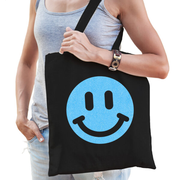 Bellatio Decorations Cadeau tas dames - Smile - zwart - katoen - 42 x 38 cm -Moederdag - verjaardag