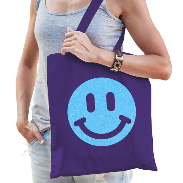 Bellatio Decorations Cadeau tas dames - Smile - paars - katoen - 42 x 38 cm -Moederdag - verjaardag