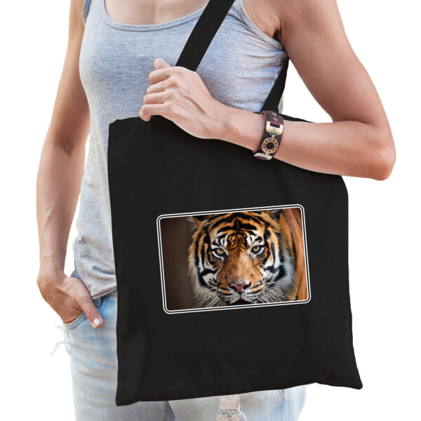Dieren tas met tijgers foto zwart voor volwassenen - tijger cadeau tasje