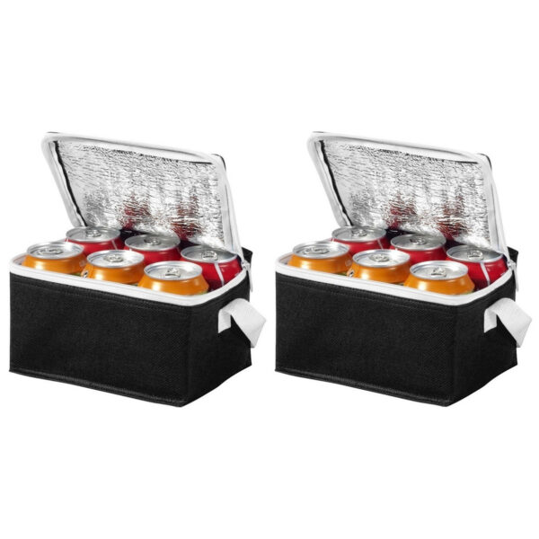 Kleine koeltas voor sixpack blikjes - 2x - 3,5 liter - zwart - 20 x 15 x 12 cm - Lunchtrommel